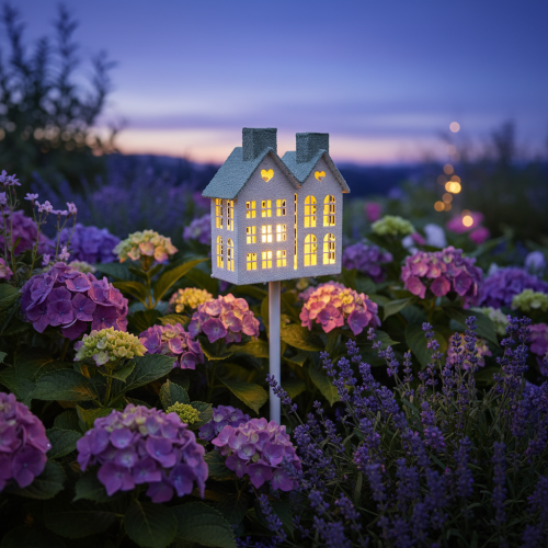 Casinha iluminada em um palito - Decoração aconchegante para um ambiente festivo no jardim e na varanda - 80cm | Floristik24.pt