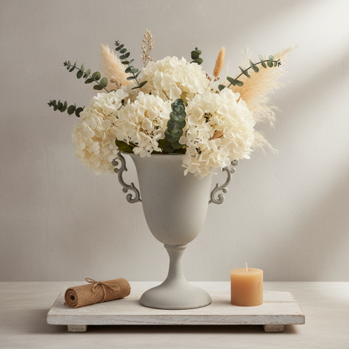 Itens Troféu vintage de metal, cinza, troféu decorativo com alças, estilo antigo, Ø20,5cm A26,5cm, para decoração de mesa e como vaso de plantas.