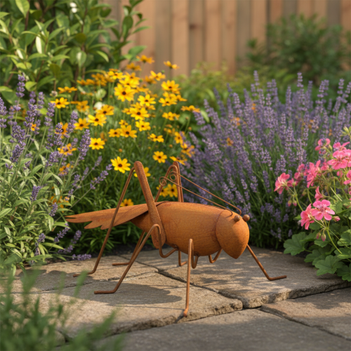 Itens Decoração de jardim em forma de gafanhoto, metal enferrujado, peça decorativa independente, 26 cm