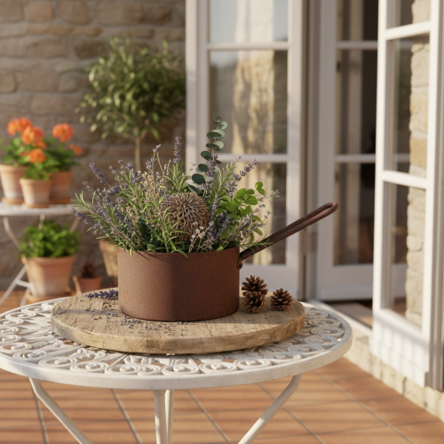 Vaso de metal para plantas, floreira, recipiente na cor ferrugem, item decorativo, Ø20cm A11cm | Floristik24.pt