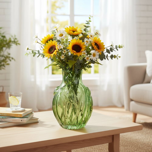 Vaso de vidro com relevo de tulipa para decoração de interiores, 22,5 cm | Floristik24.pt