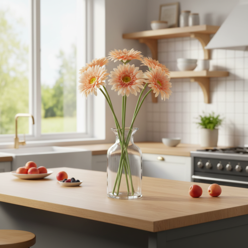 Flores artificiais de gerbera cor damasco, 47 cm, pacote com 6 unidades. | Floristik24.pt