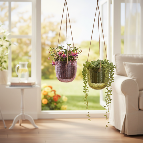 Vaso de vidro para flores/lanterna suspensa, roxo/verde, 14 cm, 2 peças | Floristik24.pt