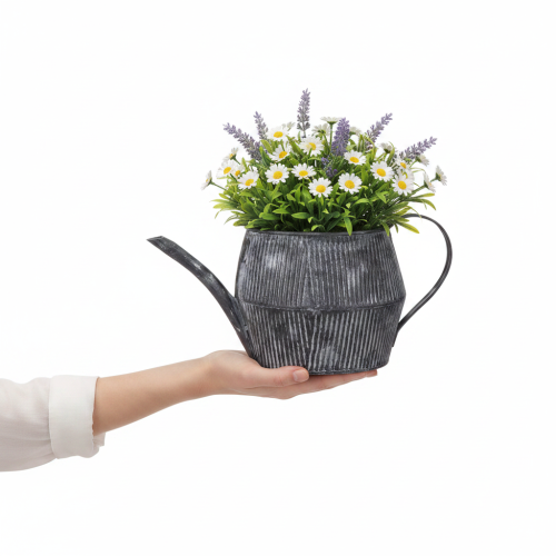 Jarra decorativa vintage em metal, preta com ranhuras, 12,5 cm, estilo retrô. | Floristik24.pt