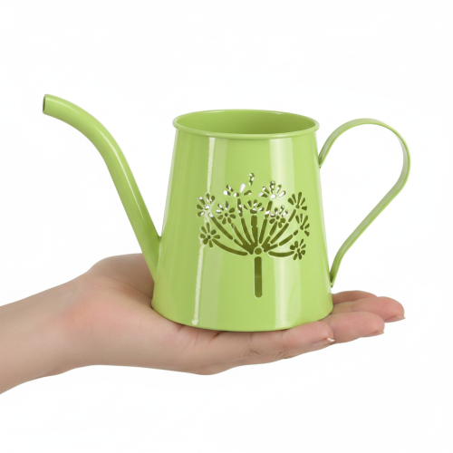 Regador decorativo de metal, com desenho de dente-de-leão, verde, 12 cm de altura, conjunto de 2 peças, vaso decorativo, estilo shabby chic | Floristik24.pt