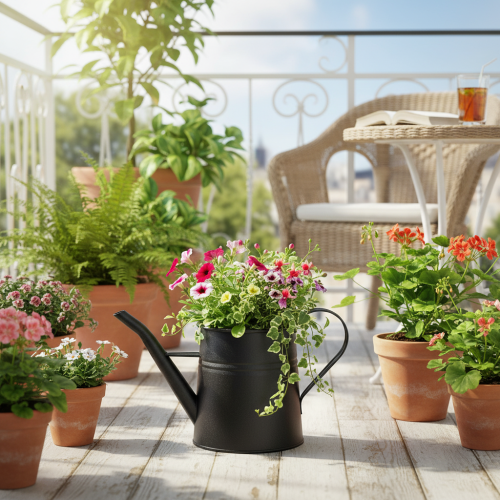 Regador pequeno e elegante, em metal preto, 30x13x17cm, 1,7l, ideal para plantas, perfeito para decorar apartamentos e varandas. | Floristik24.pt