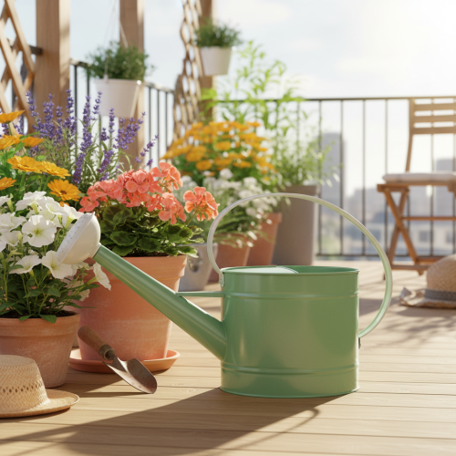 Regador decorativo de metal, estilo retrô verde pastel com detalhes em branco, para uso em jardim, varanda e ambientes internos, 52,5 x 15 x 30 cm | Floristik24.pt