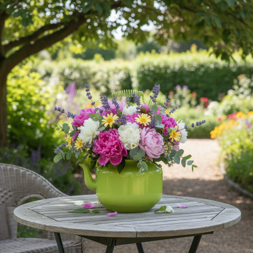 Bule decorativo usado como vaso de flores, estilo retrô nostálgico | Floristik24.pt