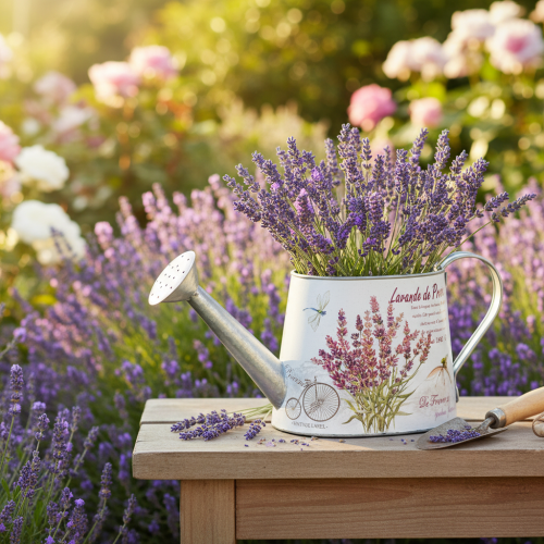 Regador decorativo de metal, lavanda, design retrô para jardim, 30×11×14,5cm | Floristik24.pt