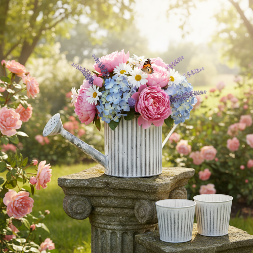 Vaso vintage Ø17cm, regador decorativo, vaso de metal estilo shabby chic | Floristik24.pt