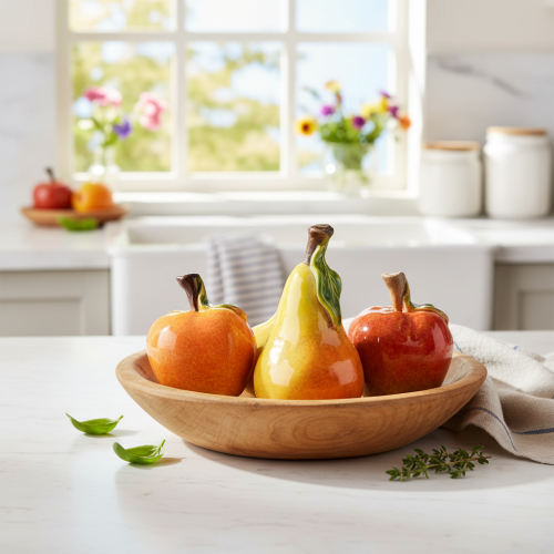 Conjunto de frutas artificiais: maçã e pera, item decorativo de outono, 12 cm, 3 peças | Floristik24.pt
