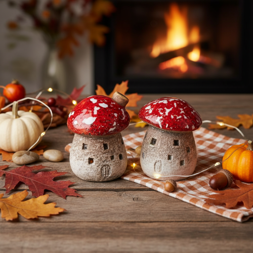 Decoração de casinha de cogumelos: Miniaturas de cogumelo Amanita muscaria (6 cm, 2 unidades) | Floristik24.pt