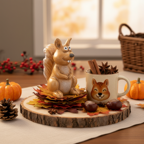 Esquilo sentado em miniatura para decoração de outono, 10 cm | Floristik24.pt