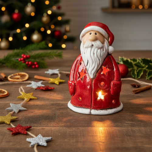Papai Noel decorativo como porta-velas com estrelas, decoração de mesa, 15 cm | Floristik24.pt