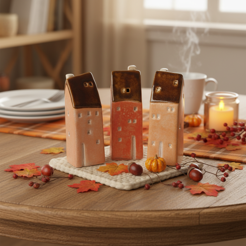 Casa em miniatura decorativa de cerâmica com janelas, 14 cm, 3 peças | Floristik24.pt