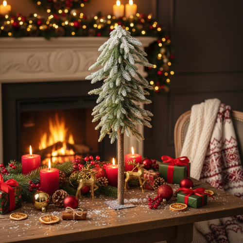 Itens Pinheiro artificial com decoração de neve, inverno e Natal, 95 cm