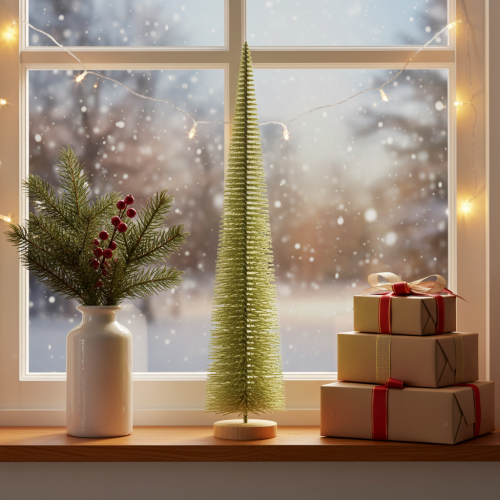 Árvore de Natal artificial, árvore decorativa sobre base de madeira, 60 cm | Floristik24.pt