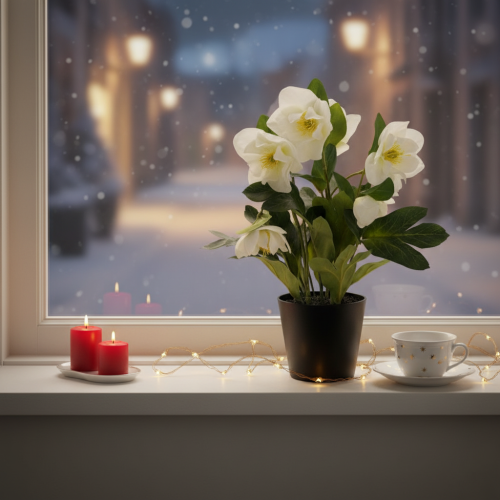 Rosa de Natal artificial, flor em vaso, decoração de mesa, 34 cm | Floristik24.pt