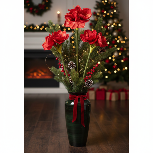 Flor artificial de amarílis vermelha, com haste longa, para vaso e arranjos, 77 cm. | Floristik24.pt