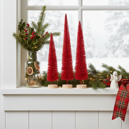 Árvore de Natal decorativa estreita, árvore de Natal artificial em base de madeira, 40 cm, 3 peças | Floristik24.pt