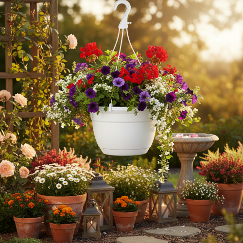 Cesto de flores suspenso de 25 cm branco | Floristik24.pt