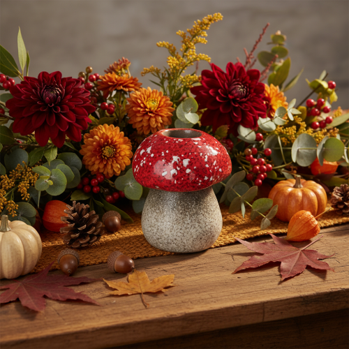 Itens Castiçal decorativo em forma de cogumelo/amanita muscaria para decoração de mesa, 9 cm
