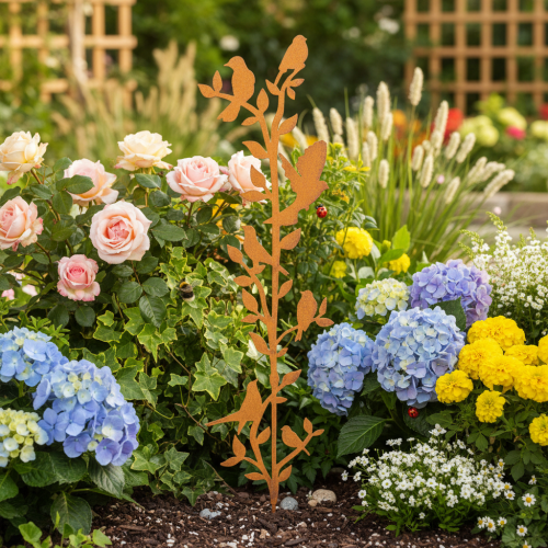 Galho decorativo de jardim com pássaros, em metal, 100 cm | Floristik24.pt