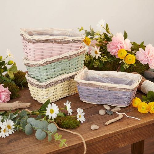 Cesto retangular para plantas com revestimento metalizado, cesto decorativo, floreira, 25 cm, conjunto com 4 peças | Floristik24.pt