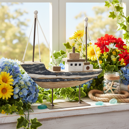 Decoração de navio, estilo marítimo, madeira com suporte, 20 cm | Floristik24.pt