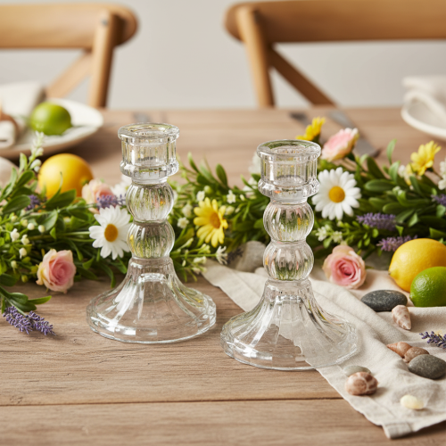 Castiçal transparente, design clássico, decoração de mesa, 12 cm, 2 peças | Floristik24.pt