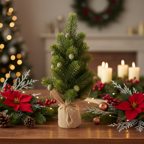 Árvore de Natal artificial em saco de juta, pequena decoração de mesa, mini árvore de Natal, 38 cm | Floristik24.pt