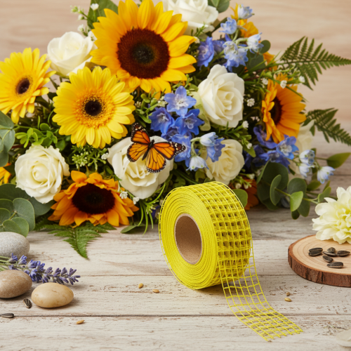 Fita de malha amarela, 4,5 cm, fita para presentes para decoração criativa. | Floristik24.pt