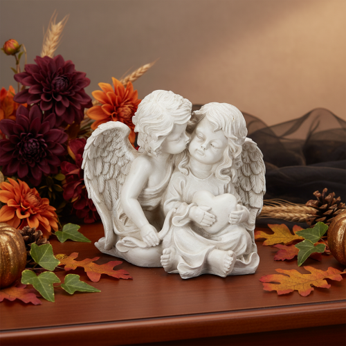 Escultura de anjos para decoração infantil, casal de anjos com coração, 24 cm | Floristik24.pt