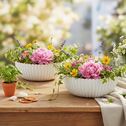 Tigela redonda canelada branca para decoração versátil, 15 cm, 2 peças | Floristik24.pt