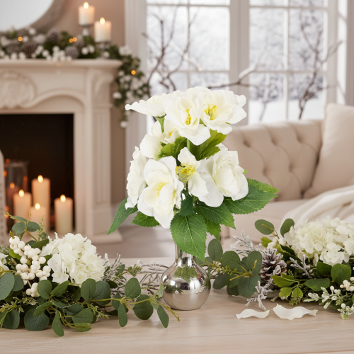 Arranjo de rosas artificiais de Natal, brancas, decoração natalina artificial | Floristik24.pt