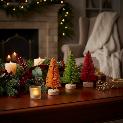 Árvore de Natal artificial com base de madeira, pequena, 16 cm, 6 peças | Floristik24.pt