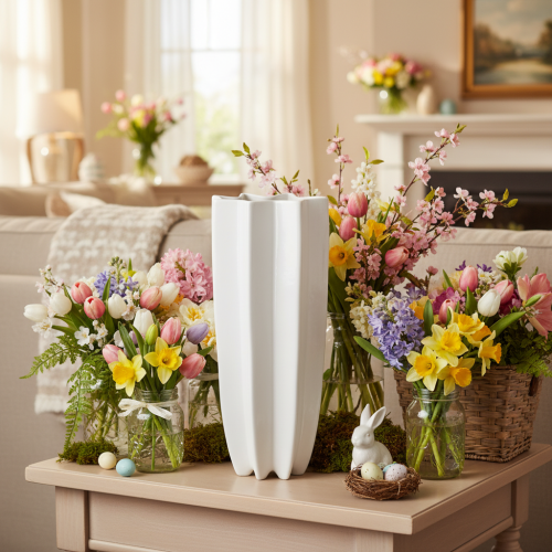 Vaso de flores canelado moderno decorativo de 38 cm | Floristik24.pt