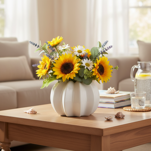 Vaso decorativo em formato de abóbora, com acabamento brilhante, ideal para decoração de outono na sala de estar, 19 cm | Floristik24.pt