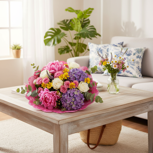 Colarinho de flores Rondella rosa para buquês, 48 cm | Floristik24.pt