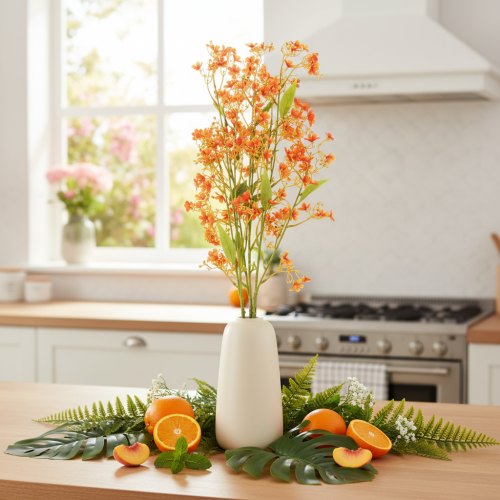 Conjunto de 3 peças com galhos de orquídeas artificiais laranja em filigrana, 110 cm de diâmetro. | Floristik24.pt