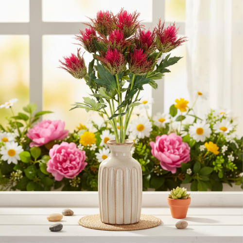 Ramo artificial de cardo vermelho para decoração, 67 cm, 3 peças | Floristik24.pt