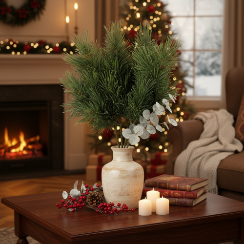 Ramo de pinheiro artificial para decoração de inverno, 40 cm, 4 peças | Floristik24.pt