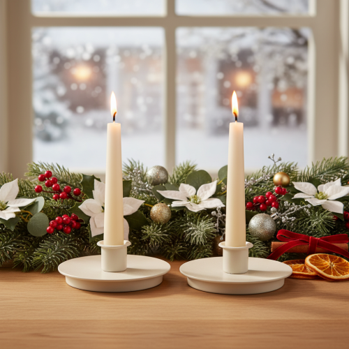 Castiçais redondos cor creme para velas finas, decoração de mesa, 10 cm, 2 peças | Floristik24.pt