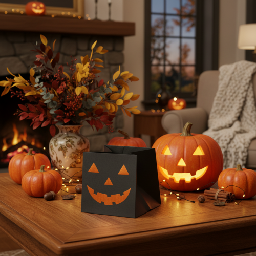 Itens Vaso de papel em formato de abóbora para decoração de Halloween, 10 cm, 6 peças