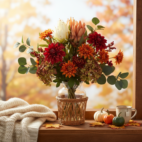 Flor artificial de Protea Leucadendron com haste longa, 65 cm, 3 peças | Floristik24.pt