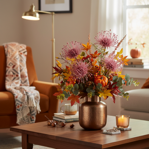 Itens Ramo artificial de protea florida, 65 cm, 3 peças