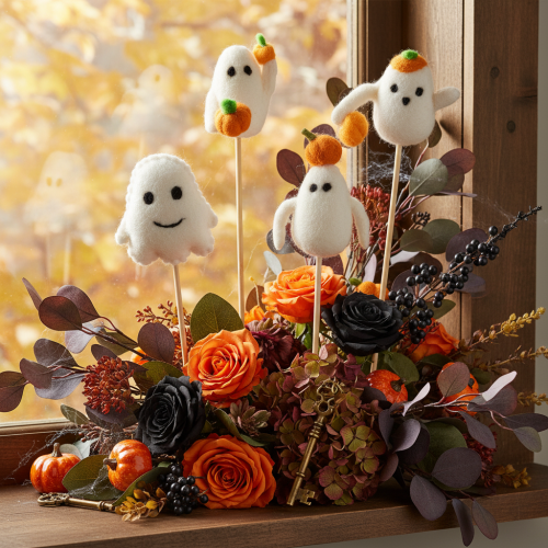 Itens Fantasmas em palitos de madeira, decoração de Halloween, 54 cm, 8 peças