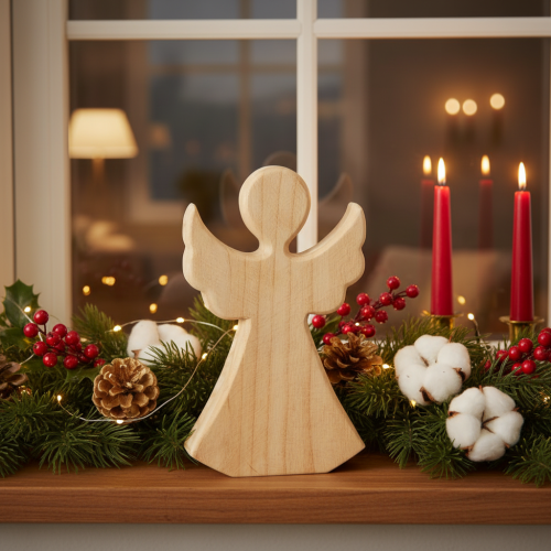 Anjo decorativo de madeira, feito de madeira natural clara, decoração de Natal, 30 cm | Floristik24.pt