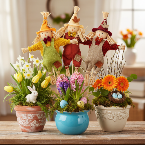 Figura decorativa de espantalho em um palito para artesanato e plantas, 60 cm | Floristik24.pt