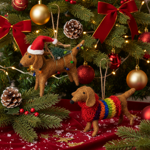 Enfeite decorativo de cachorro dachshund para árvore de Natal, 16 cm, 2 peças. | Floristik24.pt